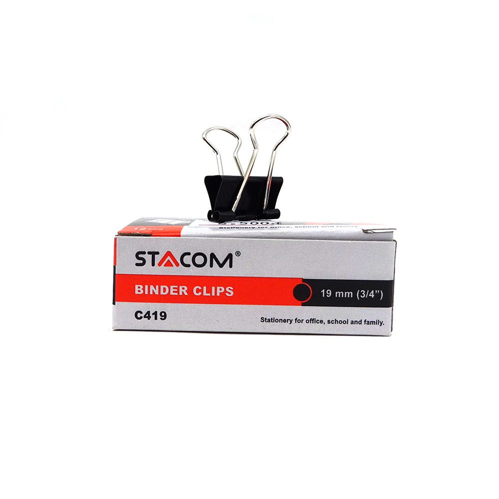 (Combo 2 hộp) Kẹp bướm màu đen, kẹp giấy kim loại các size từ 15mm đến 51mm Stacom BINDER CLIPS