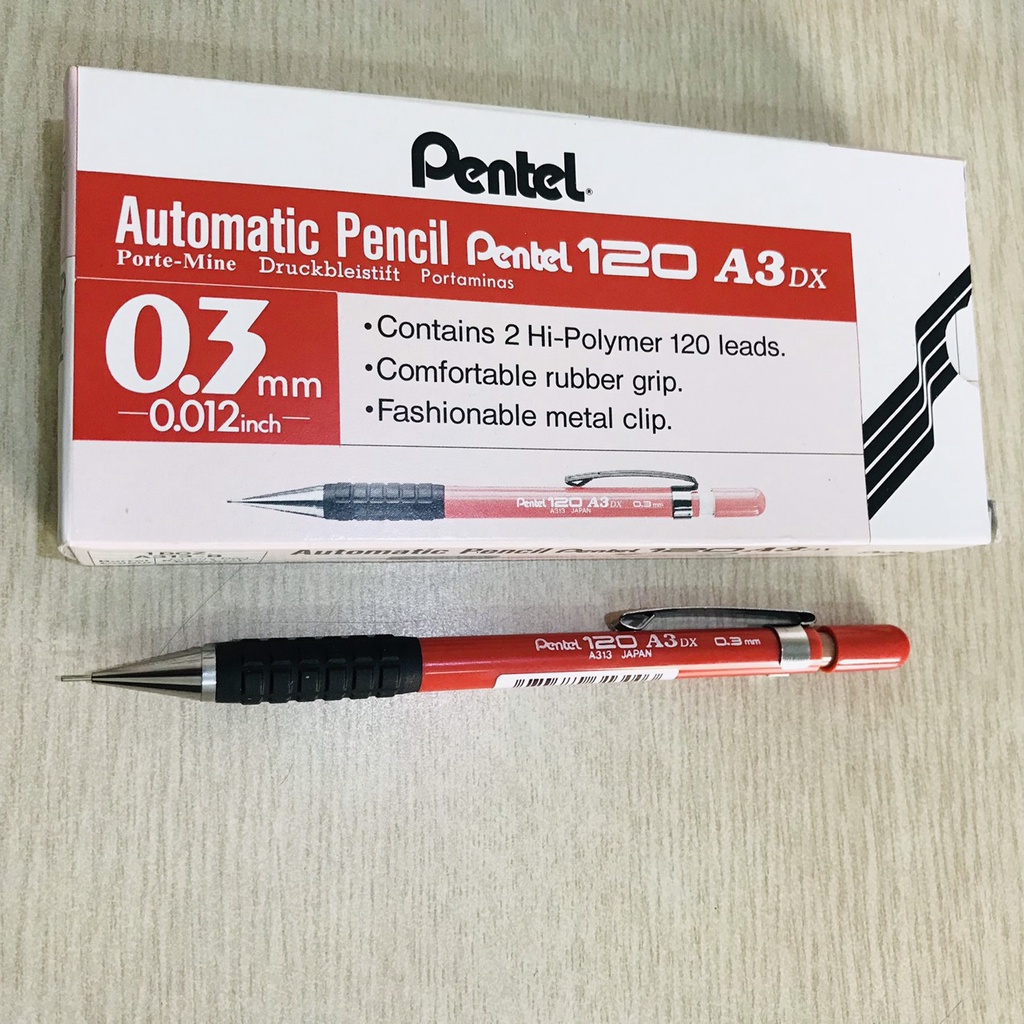 Bút chì kim Pentel 120 A3DX, viết chì bấm kỹ thuật ngòi 0.3mm/ 0.5mm/ 0.7mm/ 0.9mm