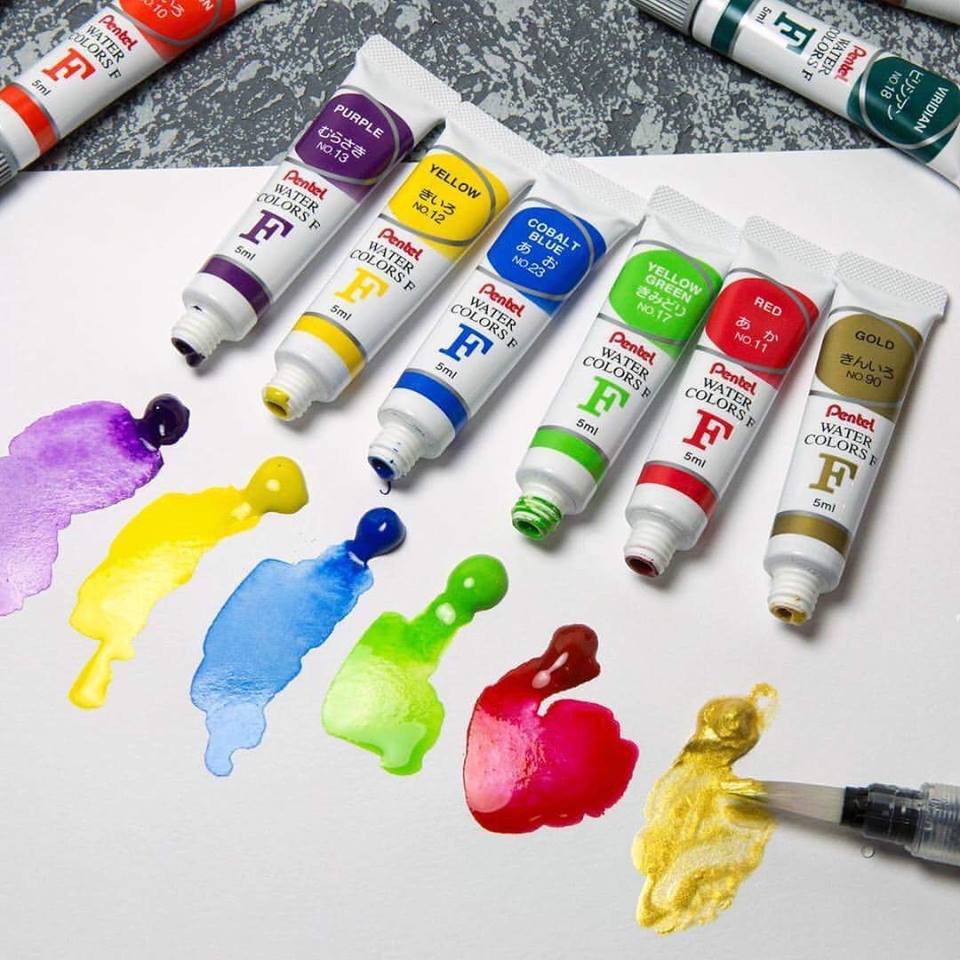 Màu nước Pentel, bộ màu nước water color 12/ 18/ 24 màu tuýp kẽm 5ml WFRS