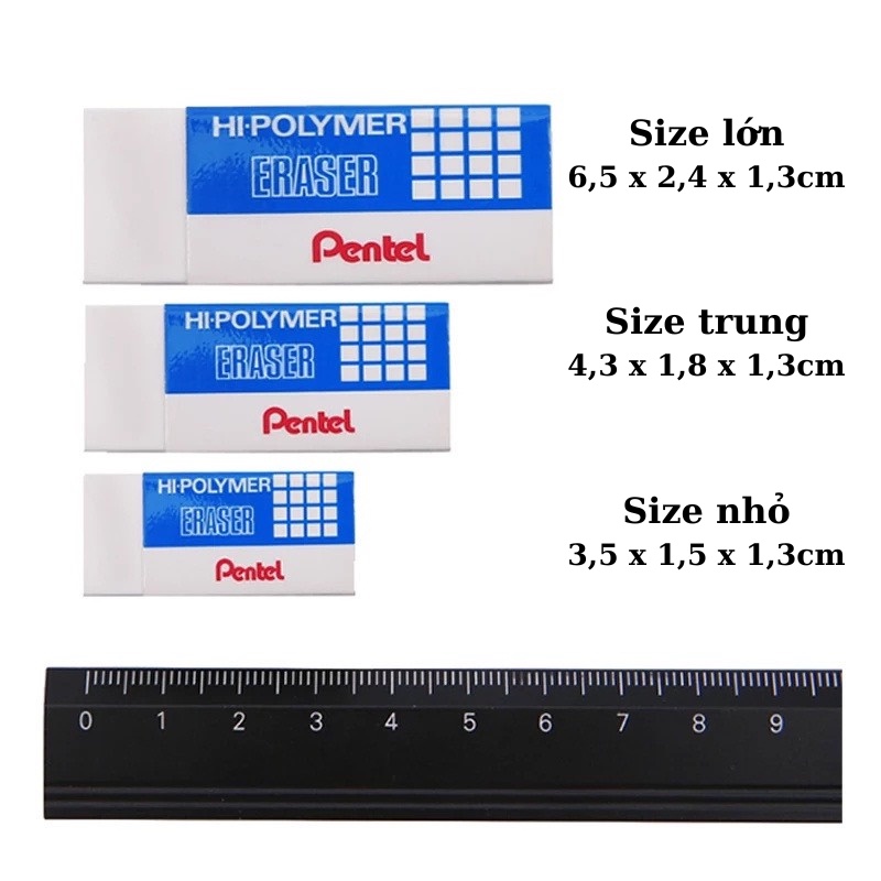 Tẩy bút chì Pentel, cục gôm tẩy chì siêu sạch màu trắng/ đen các size- CHÍNH HÃNG
