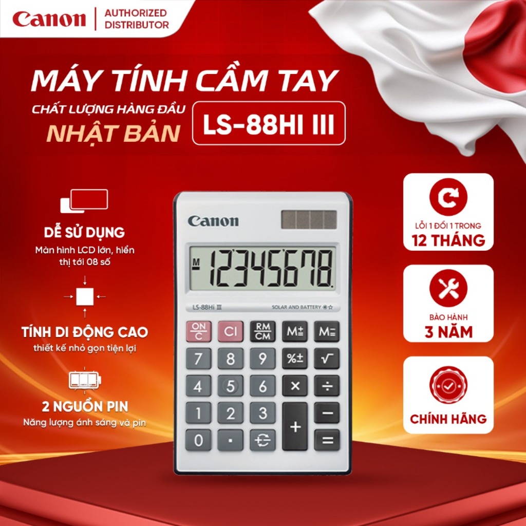 Máy tính mini hiển thị 8 số, máy tính cơ bản Canon LS-88 các màu sắc- CHÍNH HÃNG