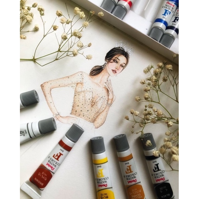 Màu nước Pentel, bộ màu nước water color 12/ 18/ 24 màu tuýp kẽm 5ml WFRS