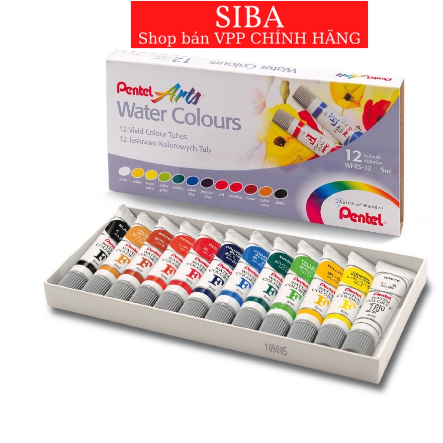 Màu nước Pentel, bộ màu nước water color 12/ 18/ 24 màu tuýp kẽm 5ml WFRS