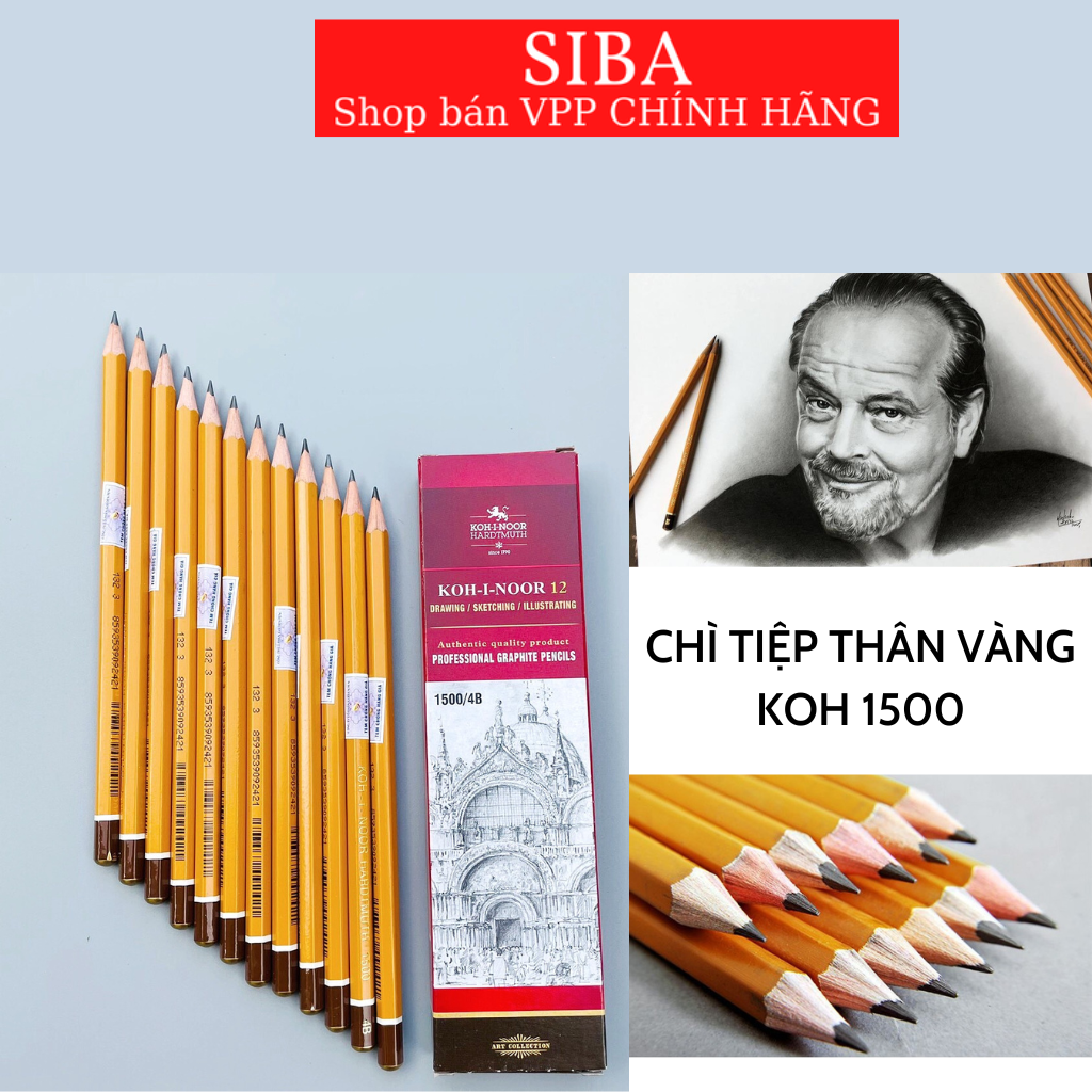 Bút chì Tiệp koh 1500 thân vàng độ chì từ HB-8B chính hãng