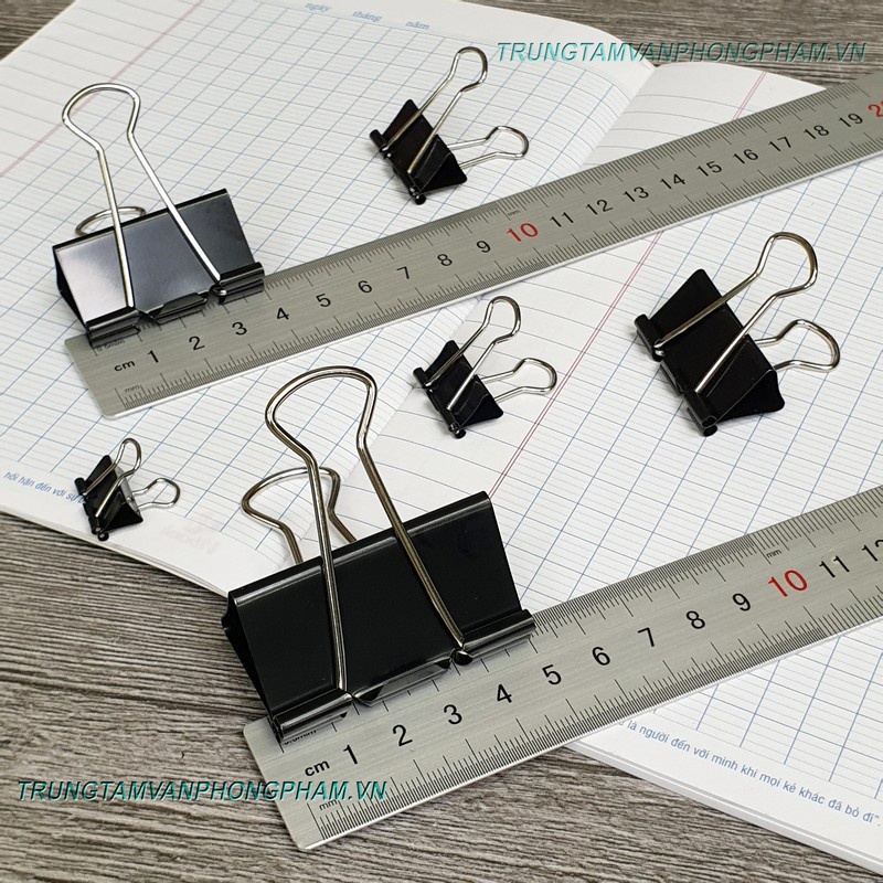 (Combo 2 hộp) Kẹp bướm màu đen, kẹp giấy kim loại các size từ 15mm đến 51mm Stacom BINDER CLIPS