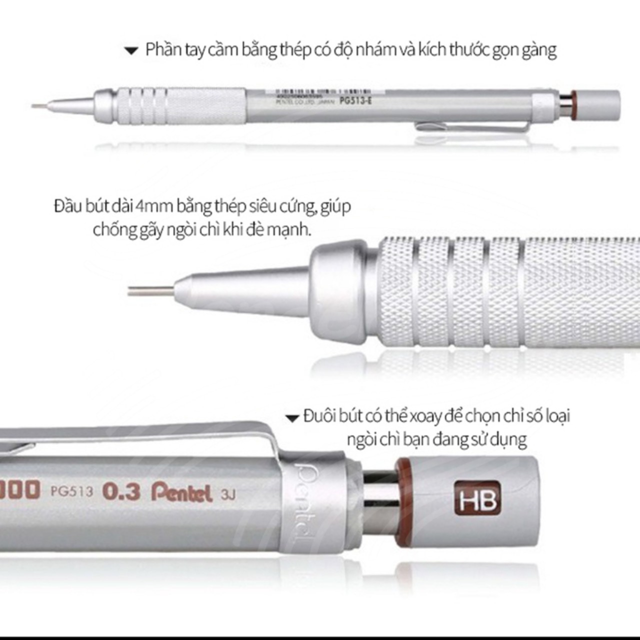 Bút chì kim cơ khí Pentel GRAPHGEAR 500 size ngòi 0.3mm/ 0.5mm/ 0.7mm/ 0.9mm- Chính Hãng