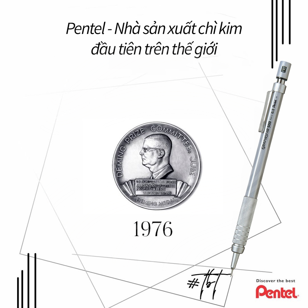 Bút chì kim cơ khí Pentel GRAPHGEAR 500 size ngòi 0.3mm/ 0.5mm/ 0.7mm/ 0.9mm- Chính Hãng
