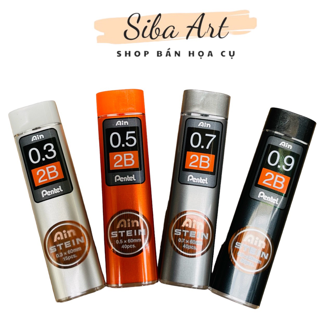 Ruột bút chì bấm 2B, ngòi chì kim Pentel size ngòi 0.3mm/ 0.5mm/ 0.7mm/ 0.9mm