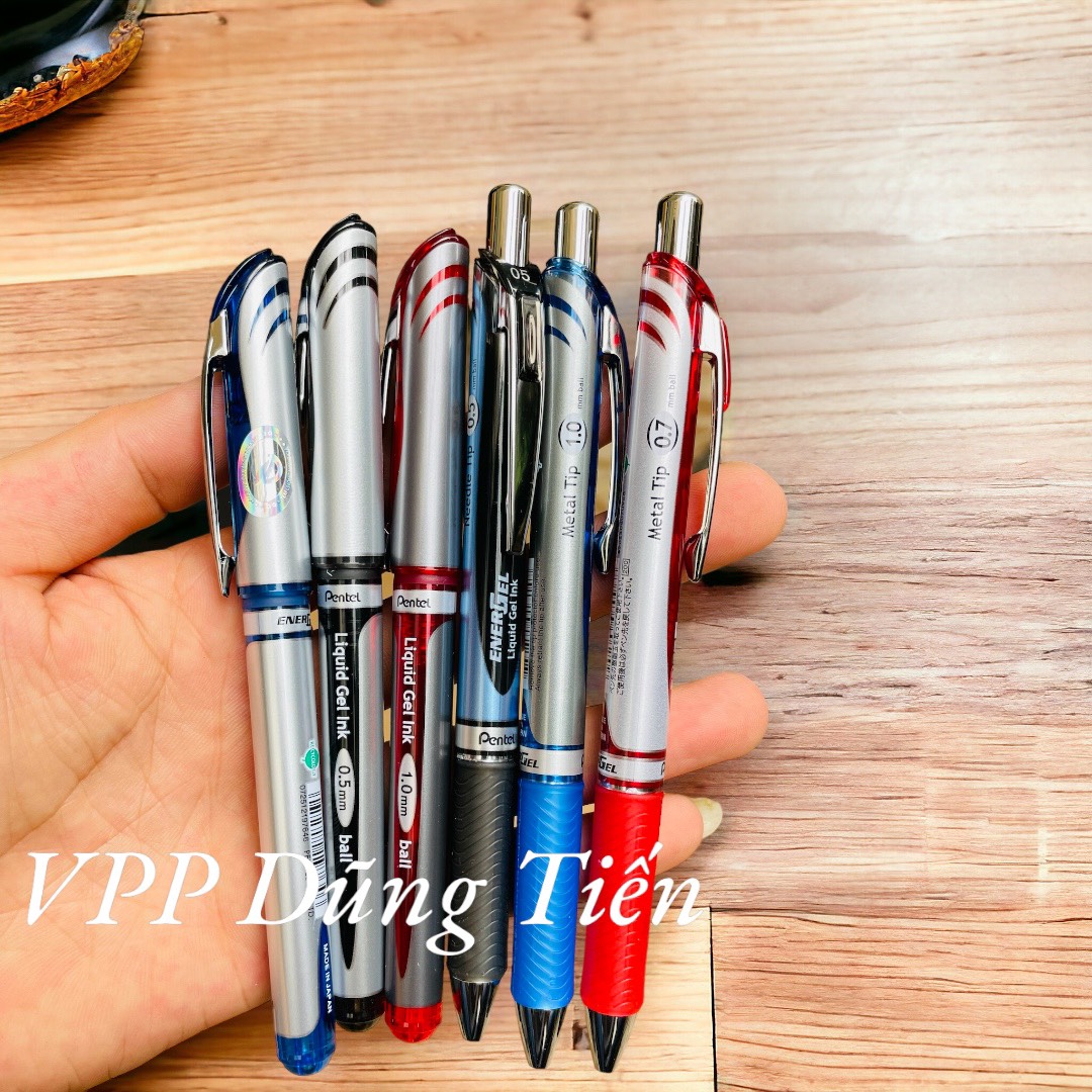 Bút mực gel Pentel energel nét 0.5, 0.7, 1.0mm màu mực Xanh/ Đỏ/ Đen