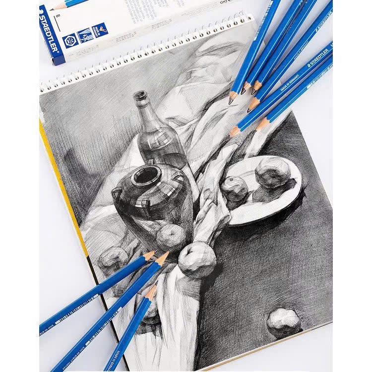 Bút chì Đức STAEDTLER Mars Lumograph 100 thân xanh, viết chì gỗ kỹ thuật từ HB đến 12B