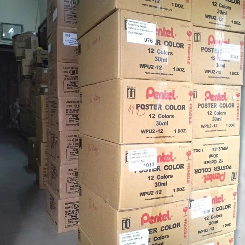 Màu poster Pentel, bộ 12 màu bột pha sẵn POSTER COLOR lọ thuỷ tinh 30ml/ lọ nhựa 12ml