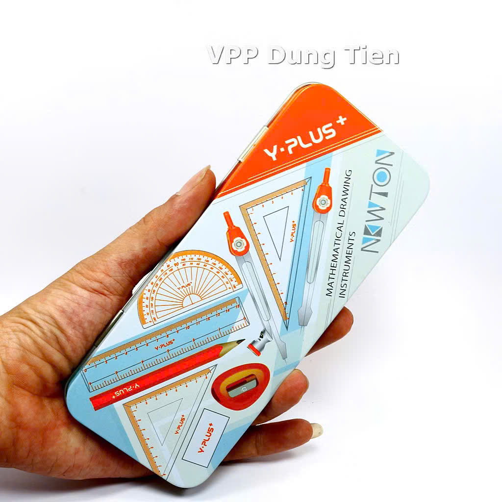 Bộ thước kẻ compa 8 món/ 9 món, hộp dụng cụ hình học bằng sắt cho học sinh