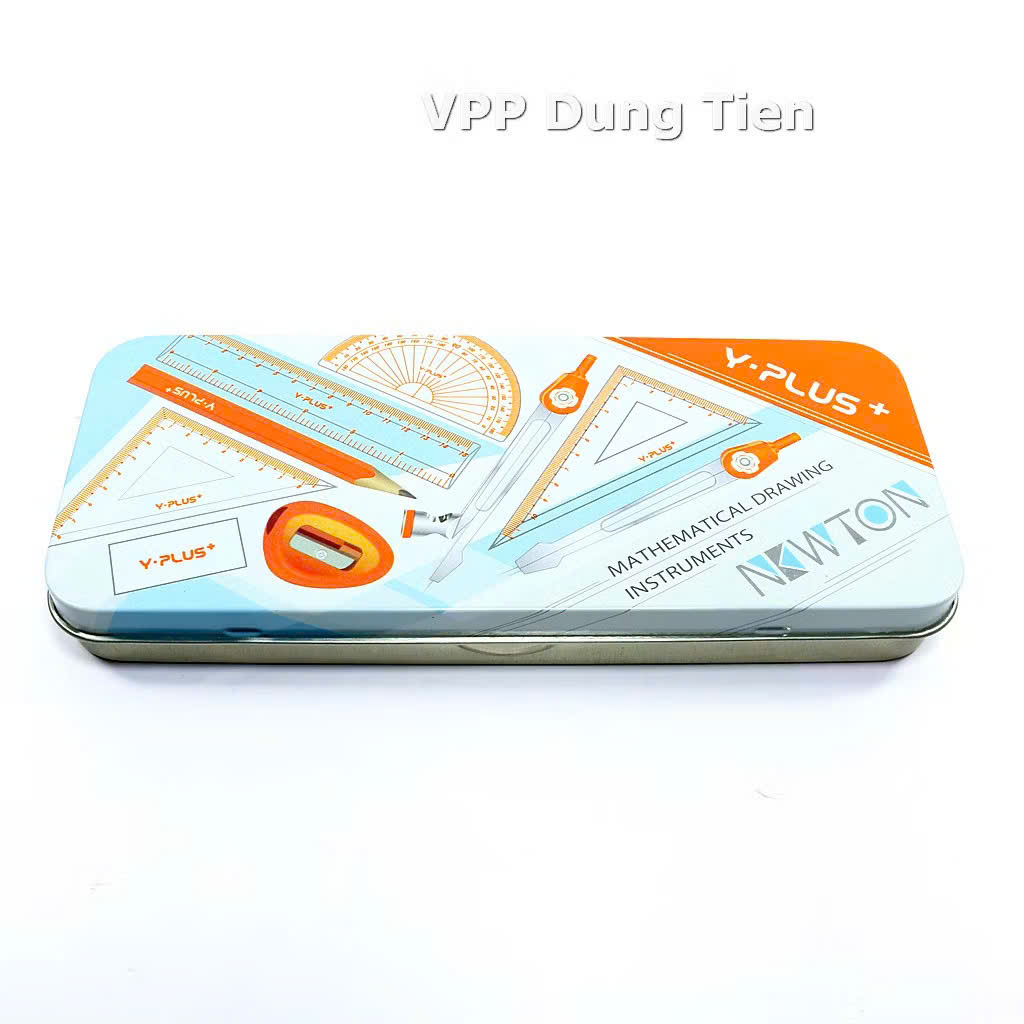 Bộ thước kẻ compa 8 món/ 9 món, hộp dụng cụ hình học bằng sắt cho học sinh