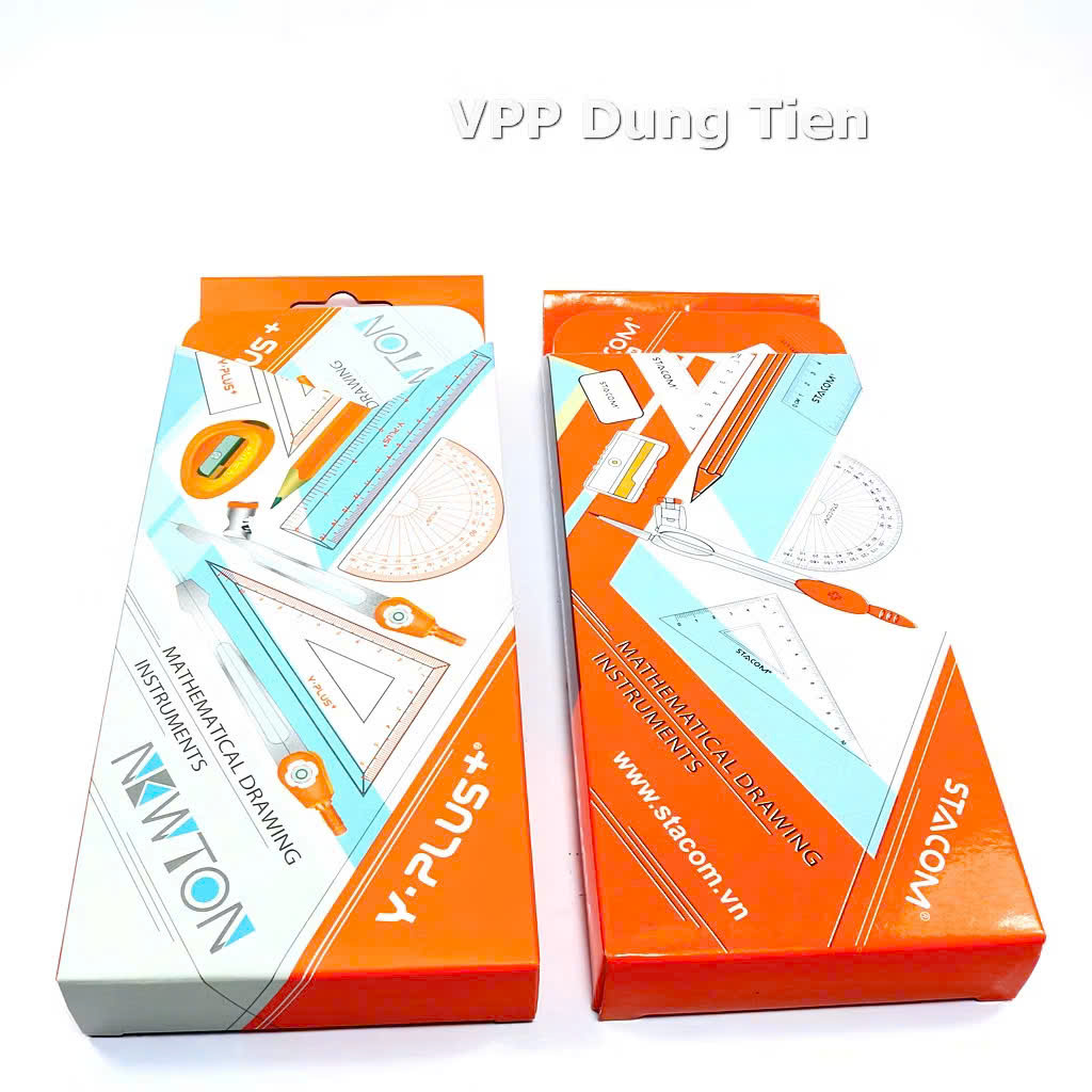 Bộ thước kẻ compa 8 món/ 9 món, hộp dụng cụ hình học bằng sắt cho học sinh