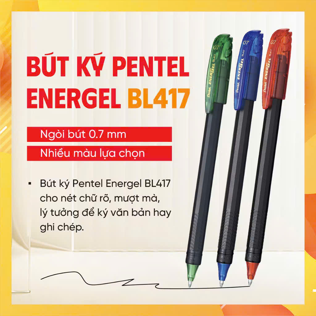 Bút gel Pentel energel ngòi METAL TIP 0.7mm, bút bi mực nước các màu BL417