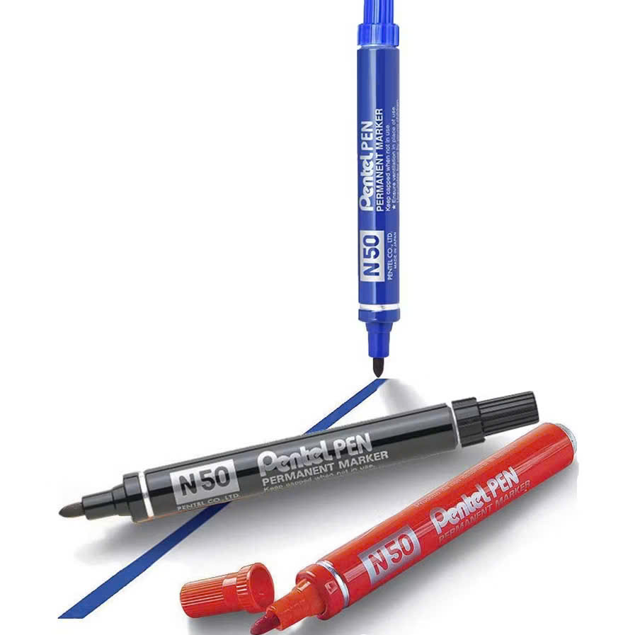 Bút dạ dầu 1 đầu Pentel N50, bút lông dầu không xóa được ngòi 3mm màu mực xanh/ đỏ/ đen