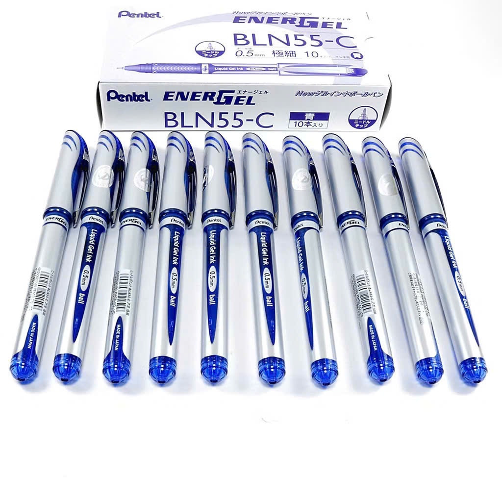 Combo hộp 12 bút gel Pentel ENERGEL size ngòi 0.5/ 0.7/ 1.0mm màu mực xanh, đỏ, đen