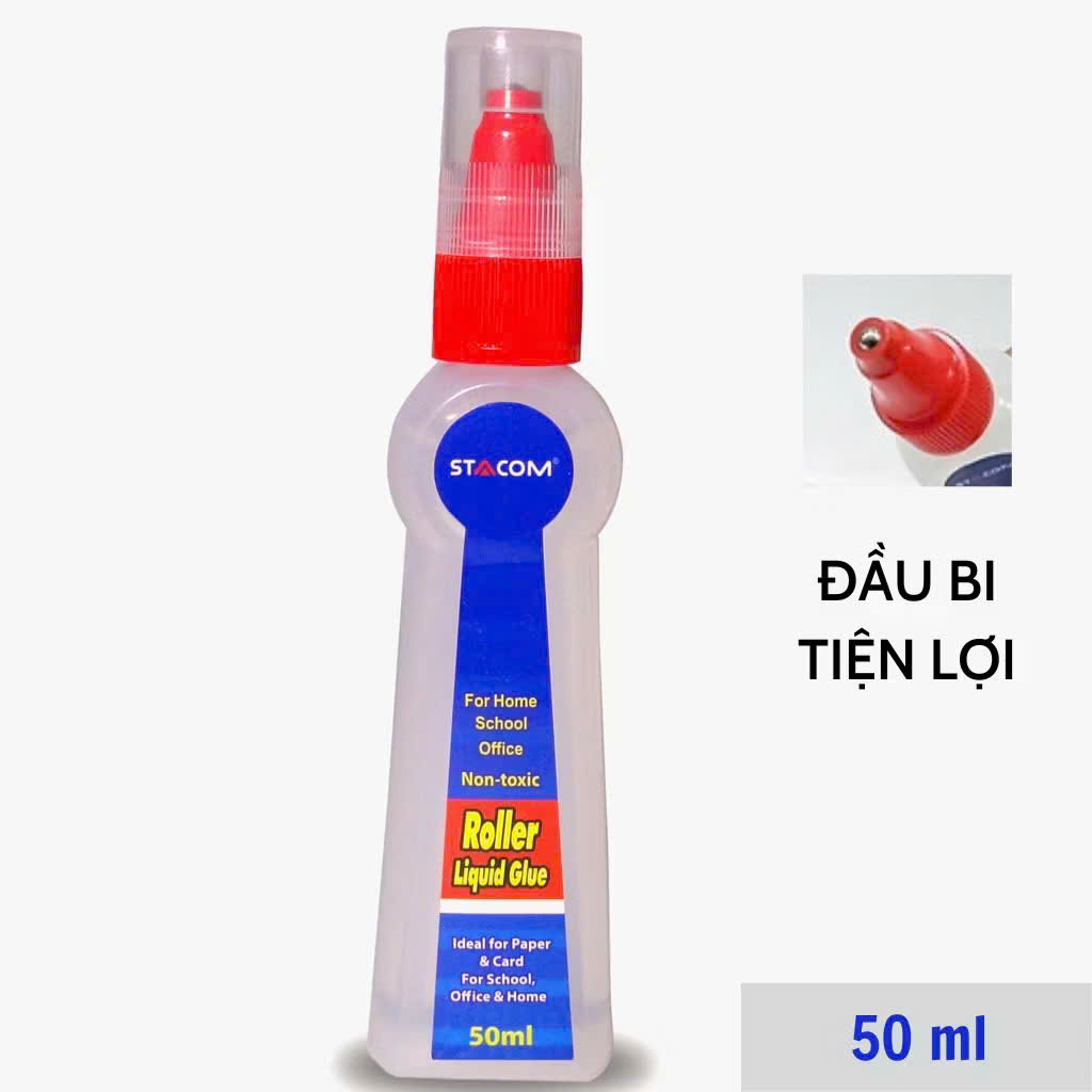 Keo dán giấy đầu bi xoay Stacom 50ml, hồ dán nước đầu bi chuyên dụng cho văn thư
