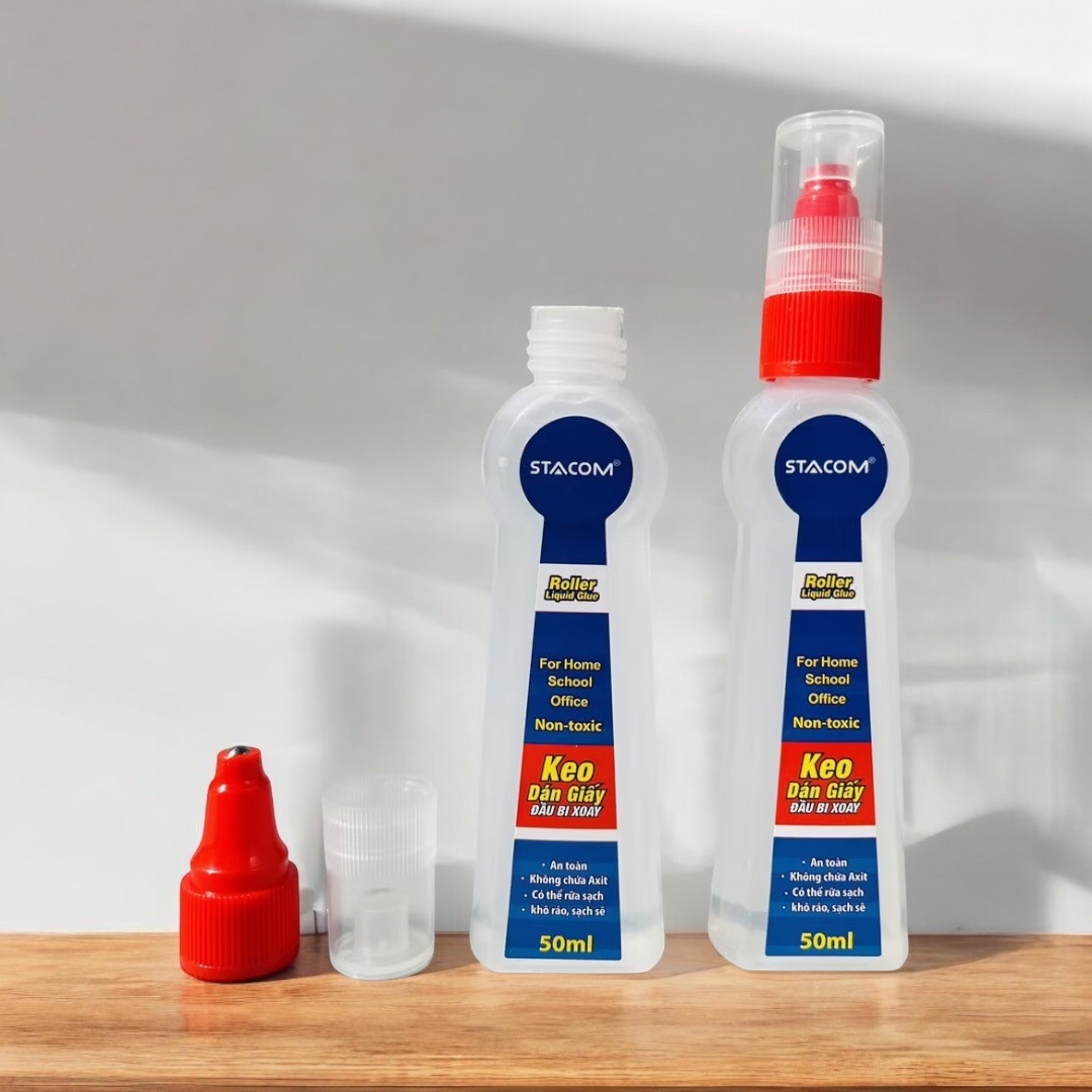Keo dán giấy đầu bi xoay Stacom 50ml, hồ dán nước đầu bi chuyên dụng cho văn thư