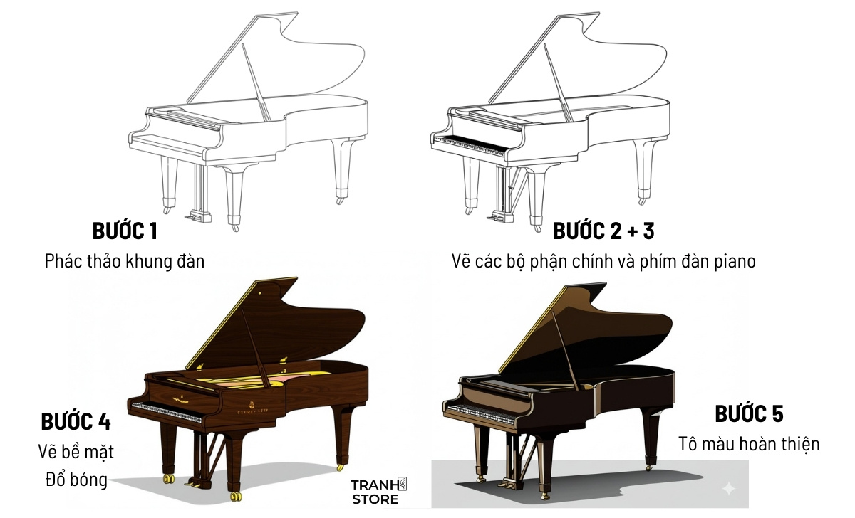 Cách Vẽ Đàn Piano Thực Tế Đơn Giản Cho Người Trên 16 Tuổi