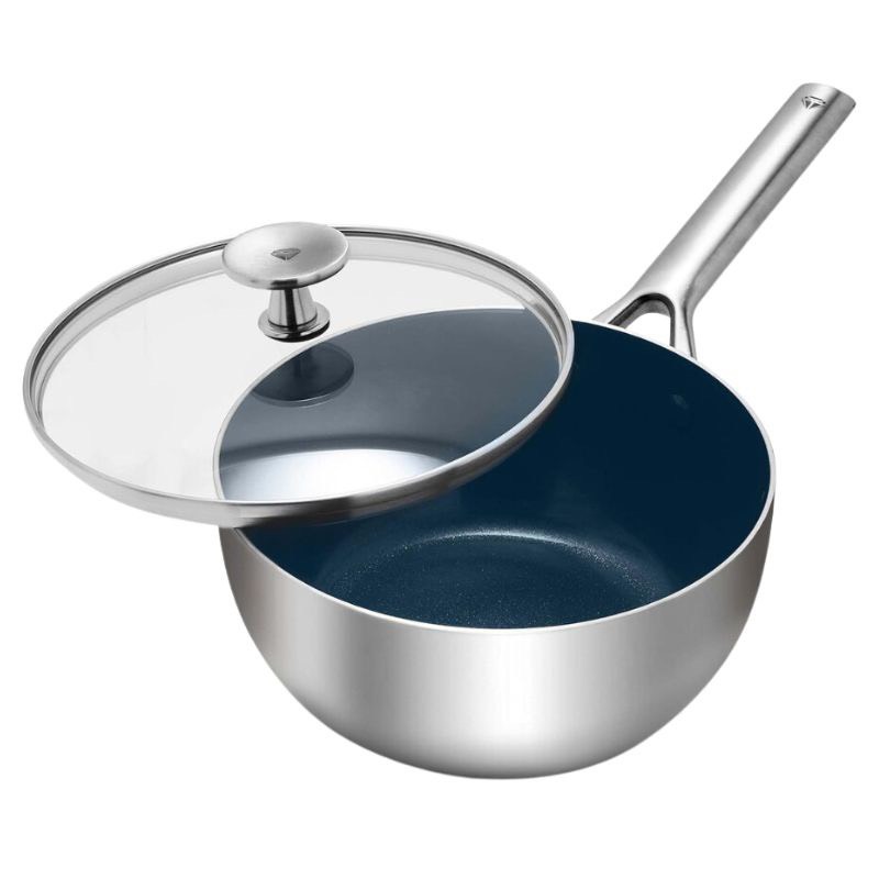 Quánh chống dính inox 304 phủ  tinh thể kim cương cao cấp Blue  Diamond 16cm nắp kính có miệng rót - CC004820-101