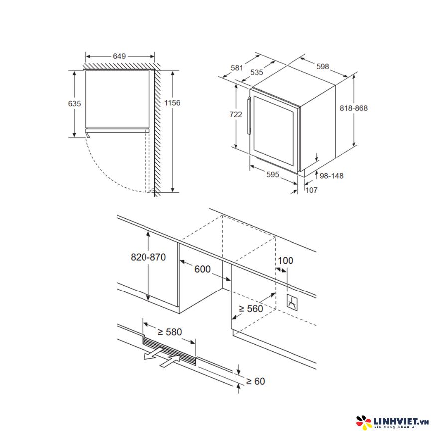 Tủ bảo quản rượu vang âm tủ Bosch KUW21AHG0 - Series 6