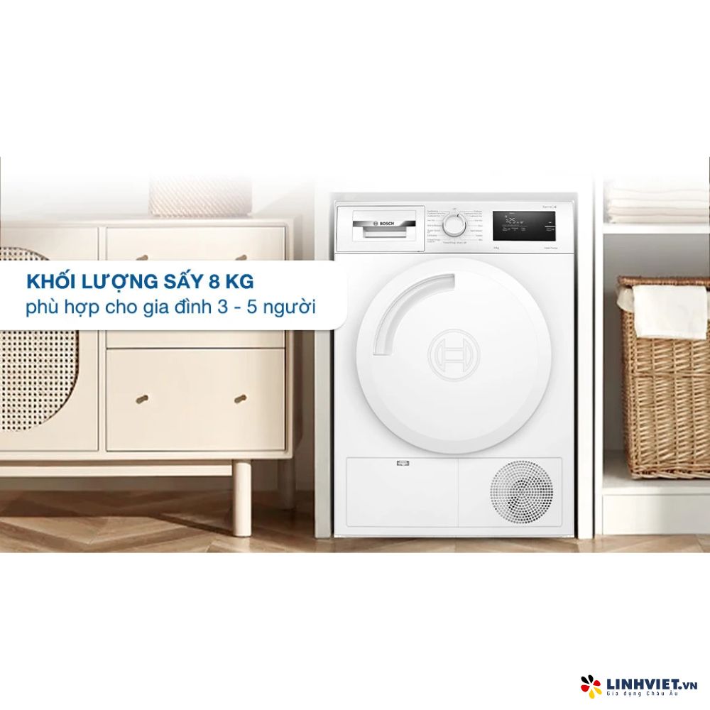 Máy Sấy Bơm Nhiệt Bosch WTH83028SG - Series 4