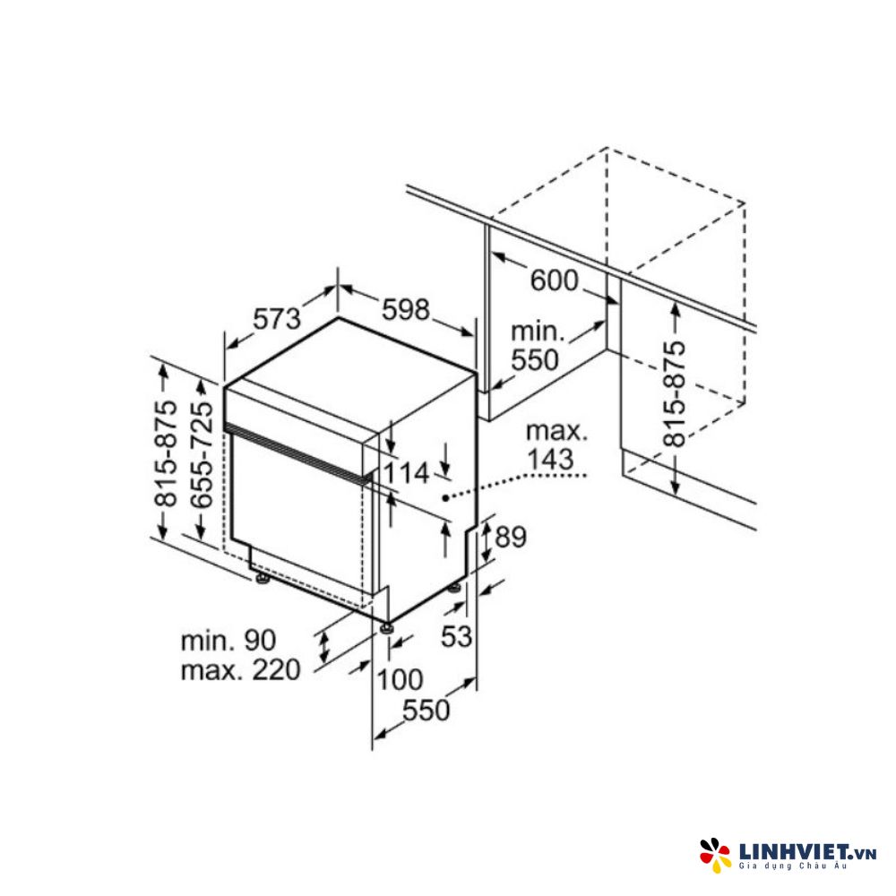 Máy rửa bát bán âm Bosch SMI6ZCS16E-Series 6- Zeolith