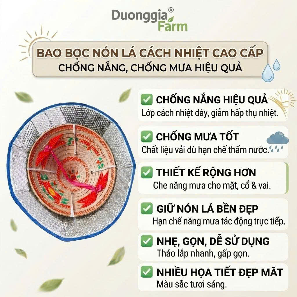 BAO BỌC NÓN LÁ CÁCH NHIỆT - CHỐNG NẮNG, CHỐNG MƯA HIỆU QUẢ