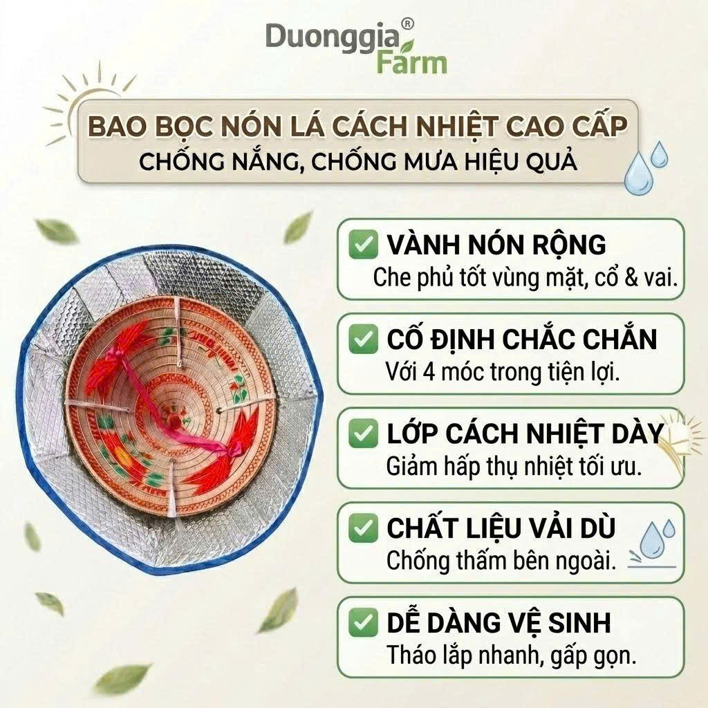BAO BỌC NÓN LÁ CÁCH NHIỆT - CHỐNG NẮNG, CHỐNG MƯA HIỆU QUẢ