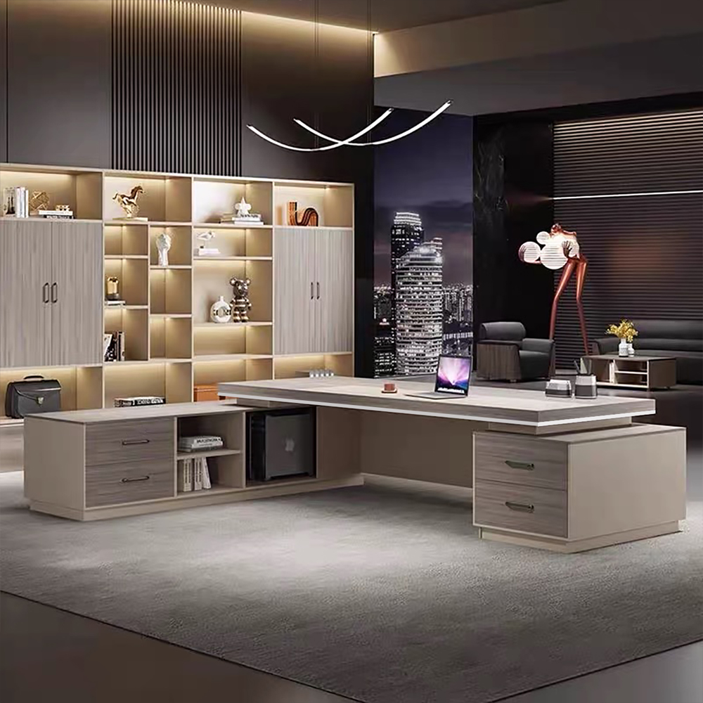 bàn giám đốc chữ L, FGBGD079, nội thất lãnh đạo, bàn làm việc gỗ MDF, bàn giám đốc có hộc tủ