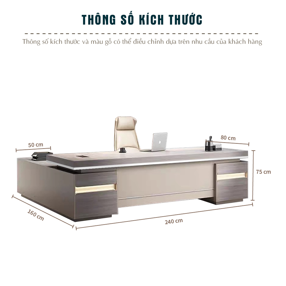 bàn giám đốc FGBGD079 kích thước, thông số bàn giám đốc, nội thất văn phòng, FERGUS, gỗ MDF phủ Melamin