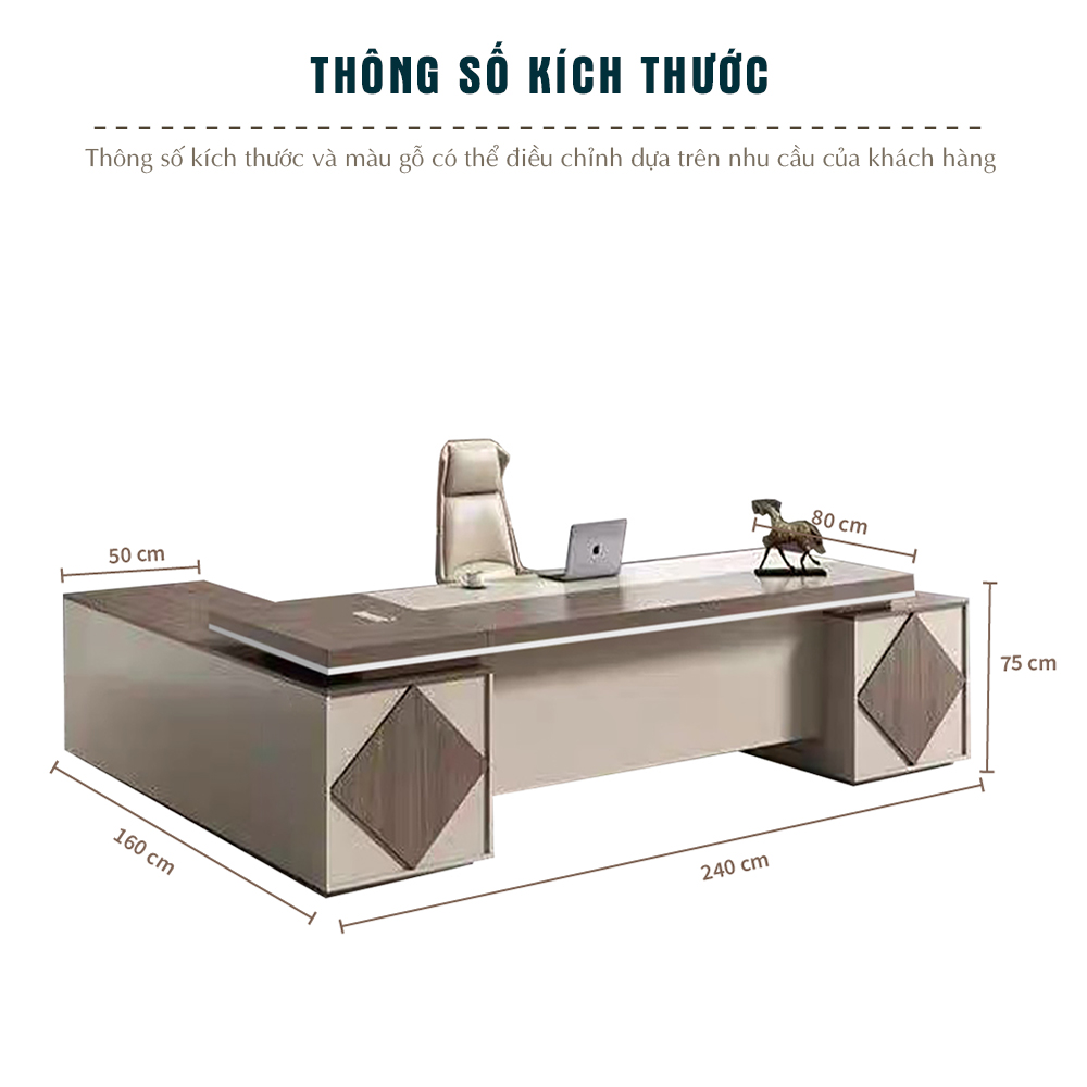 kích thước bàn giám đốc, bàn làm việc rộng rãi, bàn văn phòng FERGUS, bàn MDF Melamin cao cấp
