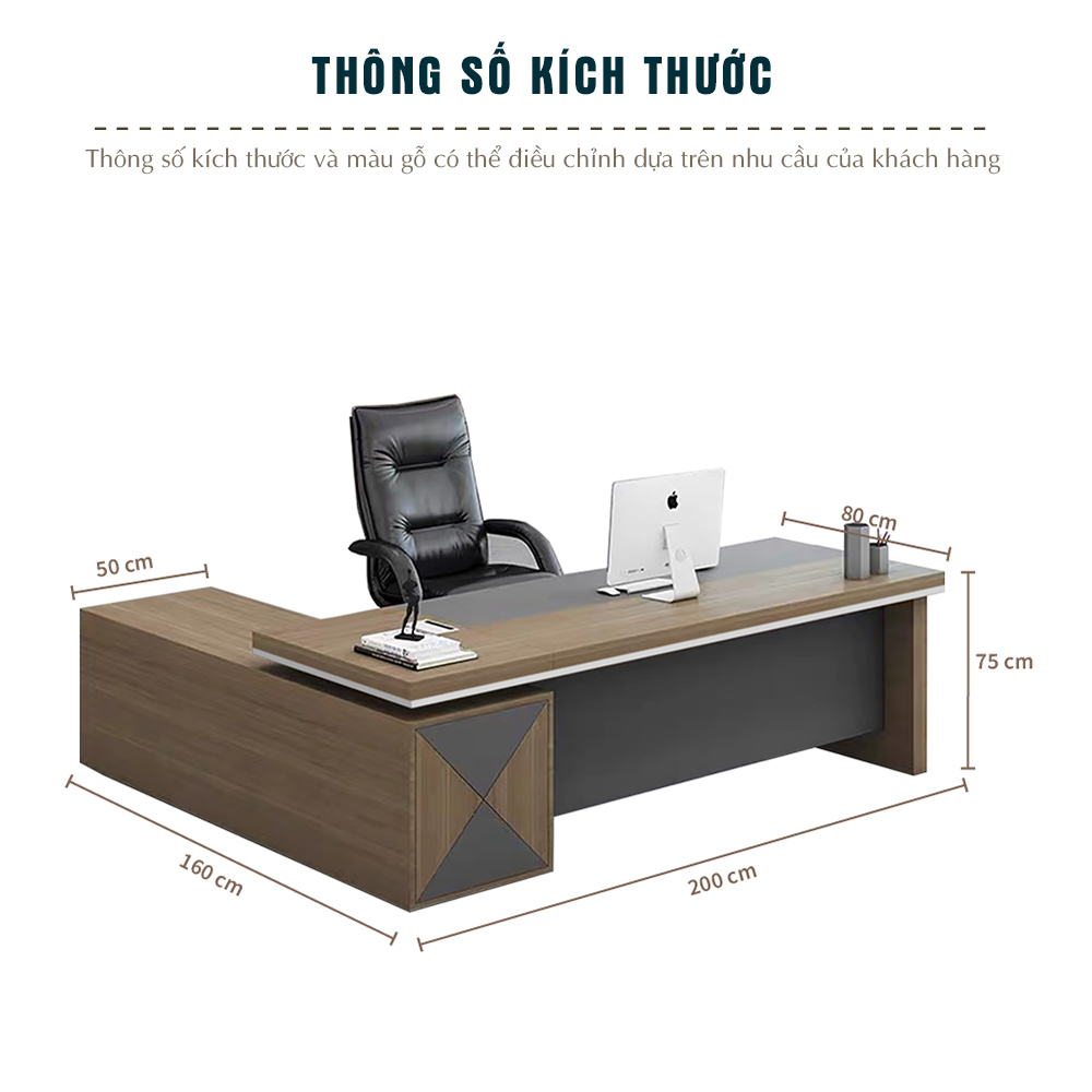 tủ phụ bàn giám đốc, thiết kế ngăn kéo bàn, bàn chữ L MDF, bàn làm việc cho lãnh đạo, FGBGD082