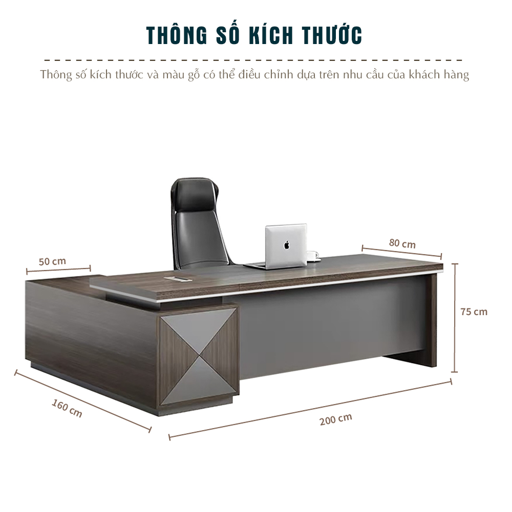 bàn giám đốc FGBGD084, bàn làm việc giám đốc, nội thất văn phòng cao cấp, bàn gỗ MDF phủ Melamin