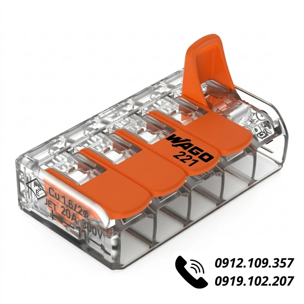 Đầu Nối Dây Điện Wago 221-415 (5 Dây, 32A)