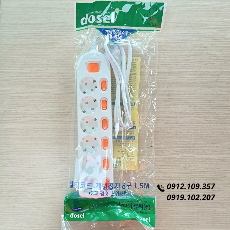 Ổ Cắm Điện Hàn Quốc 6 Lỗ 7 Công Tắc Dosel DM2222