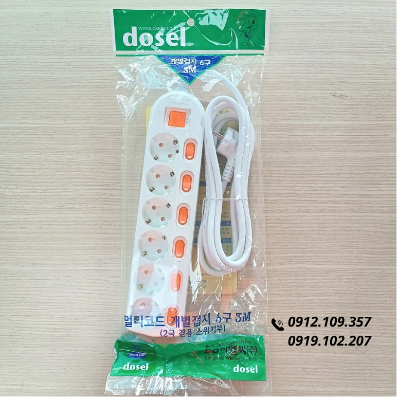 Ổ Cắm Điện Hàn Quốc 6 Lỗ 7 Công Tắc Dosel DM2222