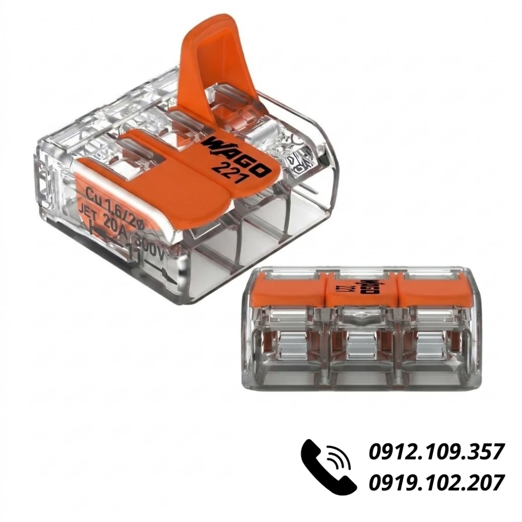 Đầu Nối Dây Điện Wago 221-413 (3 Dây, 32A)