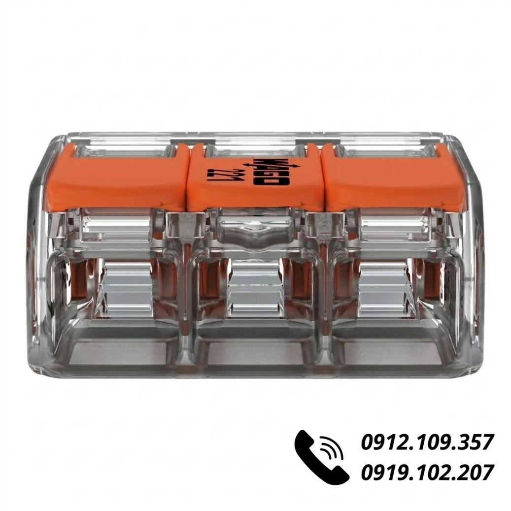 Đầu Nối Dây Điện Wago 221-413 (3 Dây, 32A)