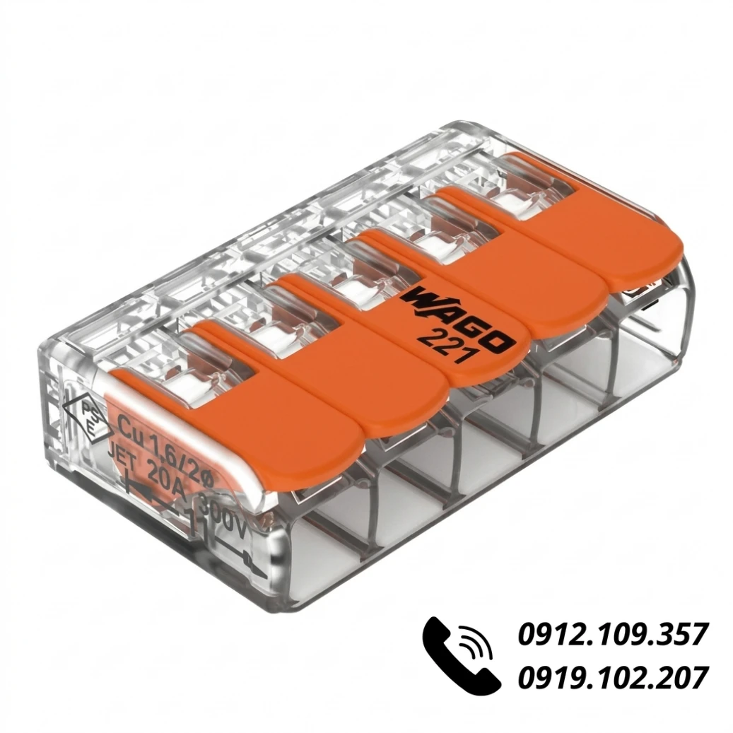 Đầu Nối Dây Điện Wago 221-415 (5 Dây, 32A)
