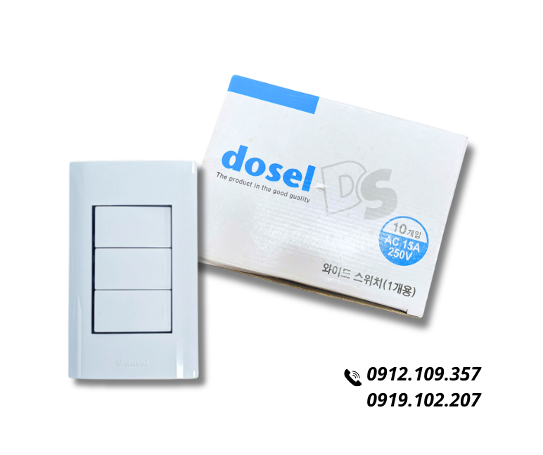 Công Tắc Điện 3 Nút Nhấn Một Chiều Hàn Quốc Dosel DLW2108 (Hộp 10 Cái)