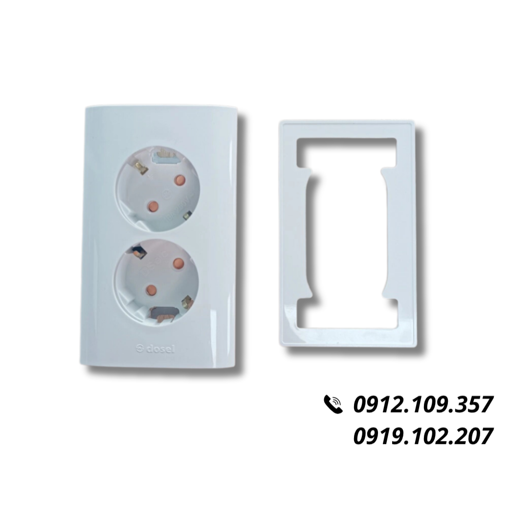 [Combo] Đế Mỏng Và Ổ Cắm Điện Âm Tường 2 Lỗ Hàn Quốc Dosel