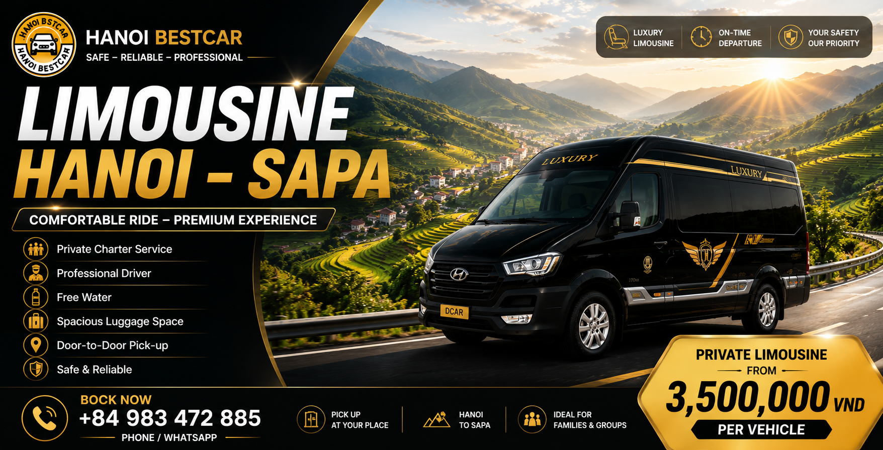 HA NOI / NOI BAI - SAPA ( LIMOSINE 9 SEAT PRIVATE CAR)