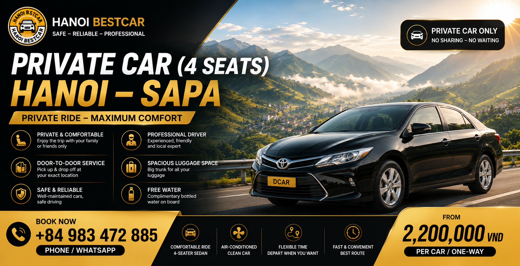 HA NOI / NOI BAI - SAPA ( Sedan 4 SEAT PRIVATE CAR)