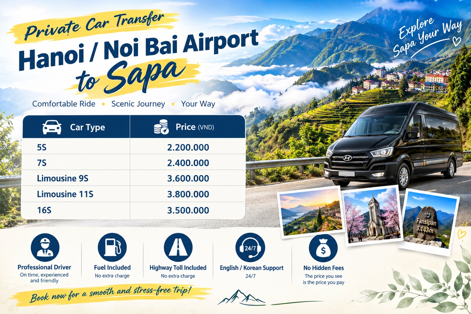 Hanoi to Sapa Limousine Bus & Private Car Transfer