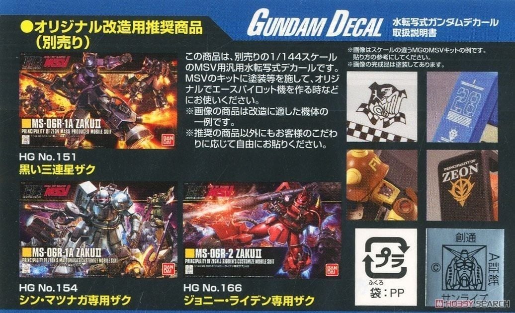 Decal Nước GUNDAM DECAL 110 MOBILE SUIT GUNDAM MSV MULTIUSE 1 - Bandai