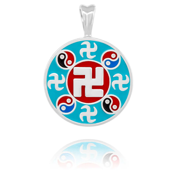 Mặt dây chuyền chữ Vạn màu bạc tráng men xanh Teal - 20mm (Wan Enamel Teal - Silver 20mm)