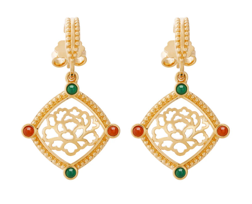 Khuyên tai - Hoa Mẫu Đơn (Golden Tang Peony Dangle)