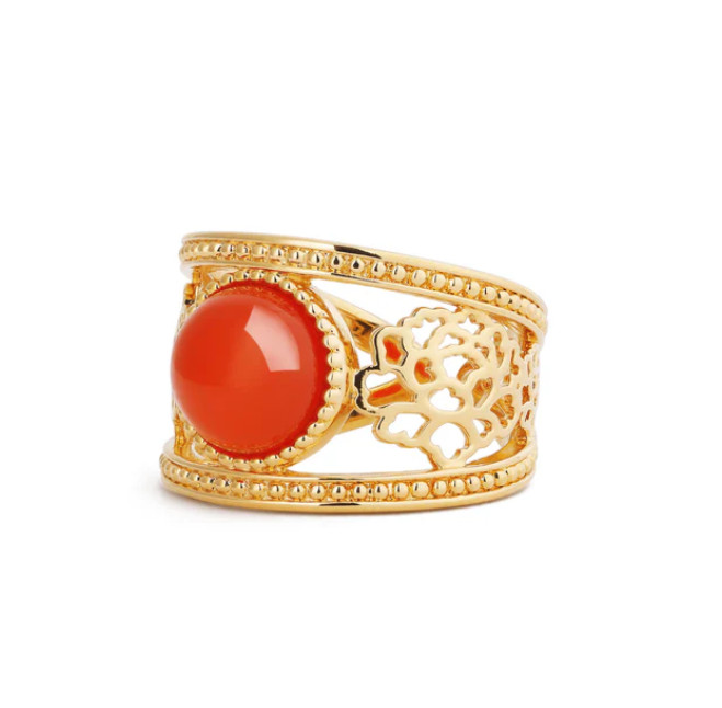 Nhẫn - Hoa Mẫu đơn cam (Golden Tang Peony Orange) - Size 67
